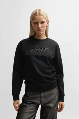 Sudadera de felpa de algodón con estampado flocado y estrás