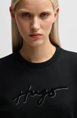 Sudadera de felpa de algodón con estampado flocado y estrás