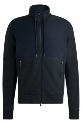 Sudadera regular fit con cremallera de mezcla de materiales