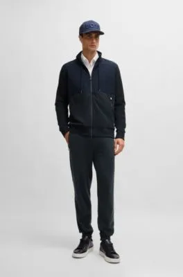 Sudadera regular fit con cremallera de mezcla de materiales