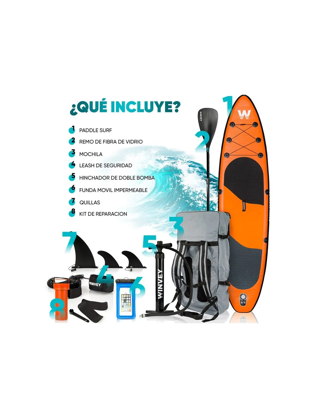 Tabla de Paddle Surf Winvey Hinchable Naranja