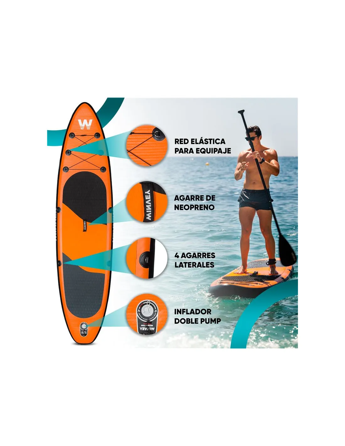 Tabla de Paddle Surf Winvey Hinchable Naranja