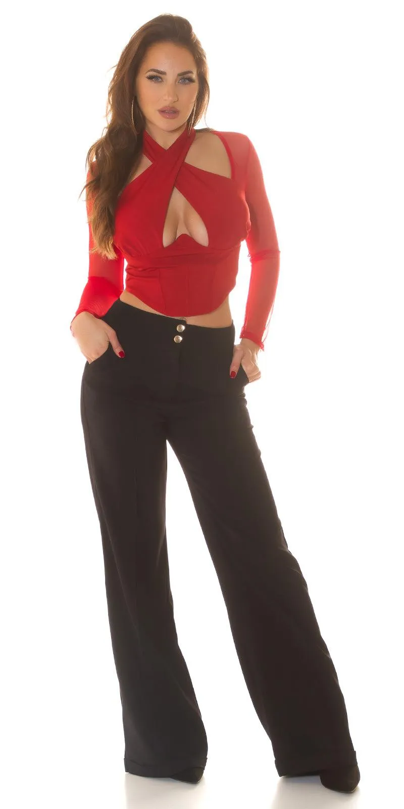 Top corto rojo atado al cuello 