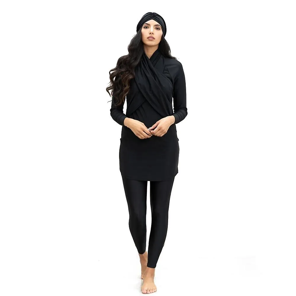 Traje de baño musulmán modesto patchwork hijab mangas largas sport traje de baño