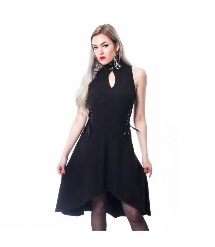Vestido Zhar Negro Sin Mangas Cuello Alto Cordones Cuerpo INNOCENT