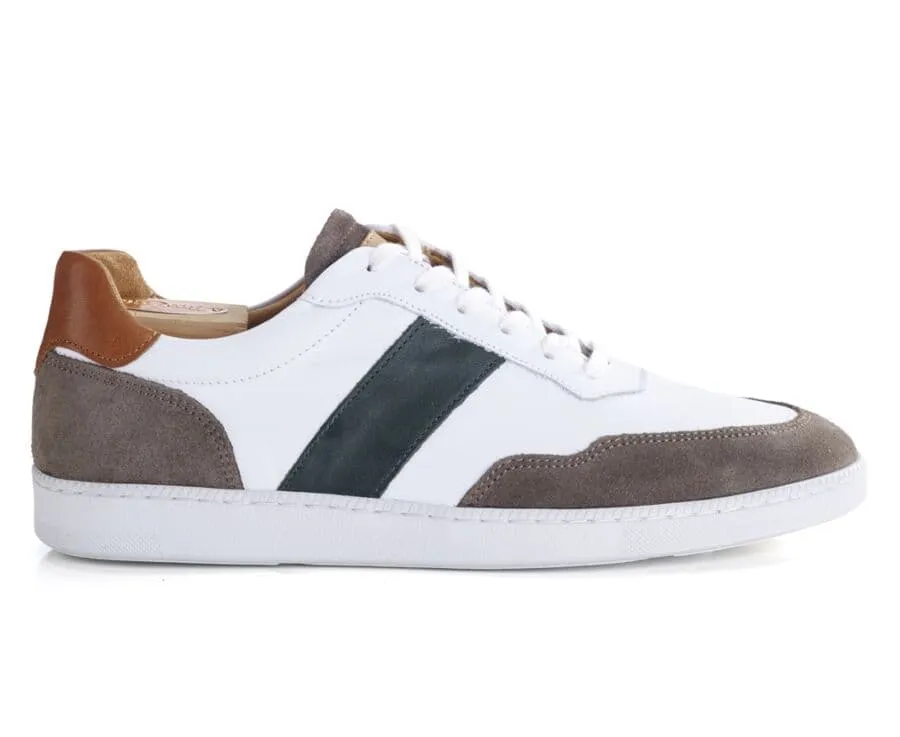 WHITE TAUPE AND GREEN MEN'S LEATHER TRAINERS  BERRINGA