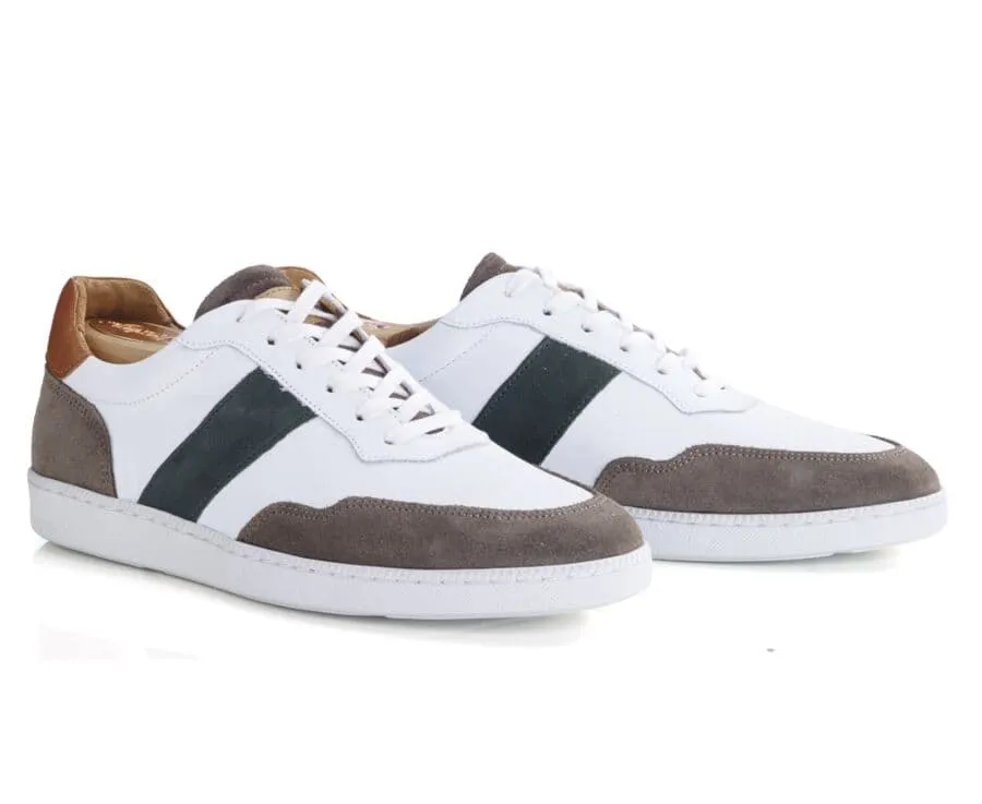 WHITE TAUPE AND GREEN MEN'S LEATHER TRAINERS  BERRINGA