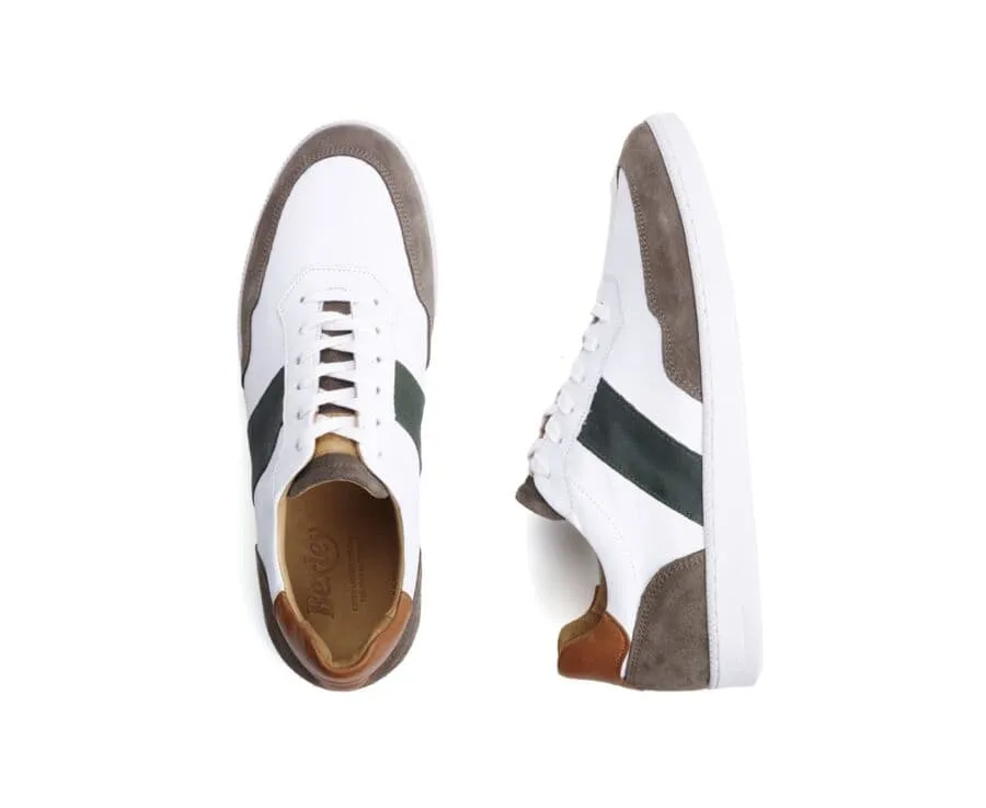 WHITE TAUPE AND GREEN MEN'S LEATHER TRAINERS  BERRINGA