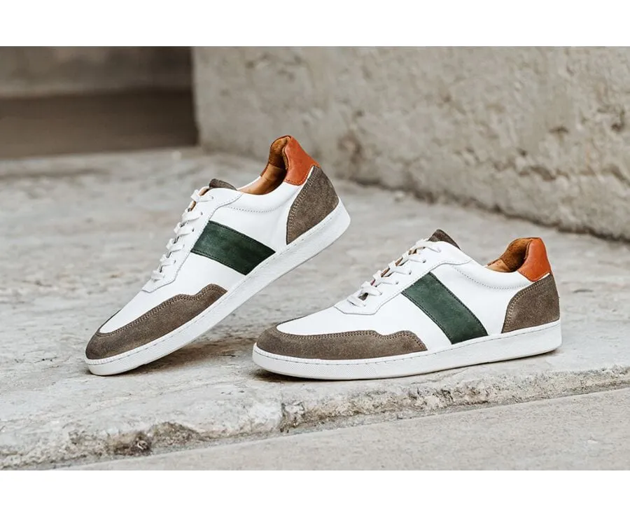 WHITE TAUPE AND GREEN MEN'S LEATHER TRAINERS  BERRINGA