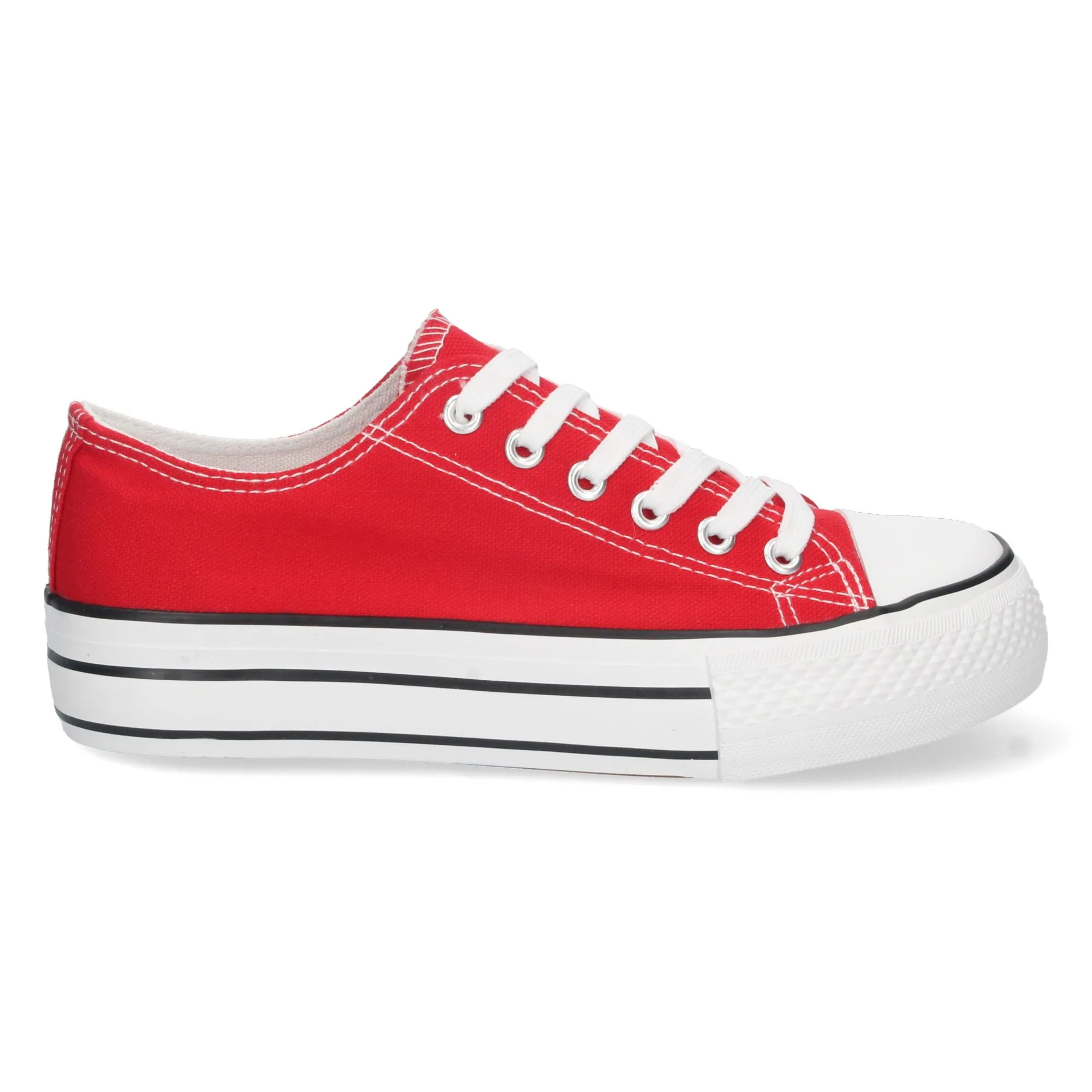 Zapatillas planas doble suela estilo bamba en lona mujer rojo A307