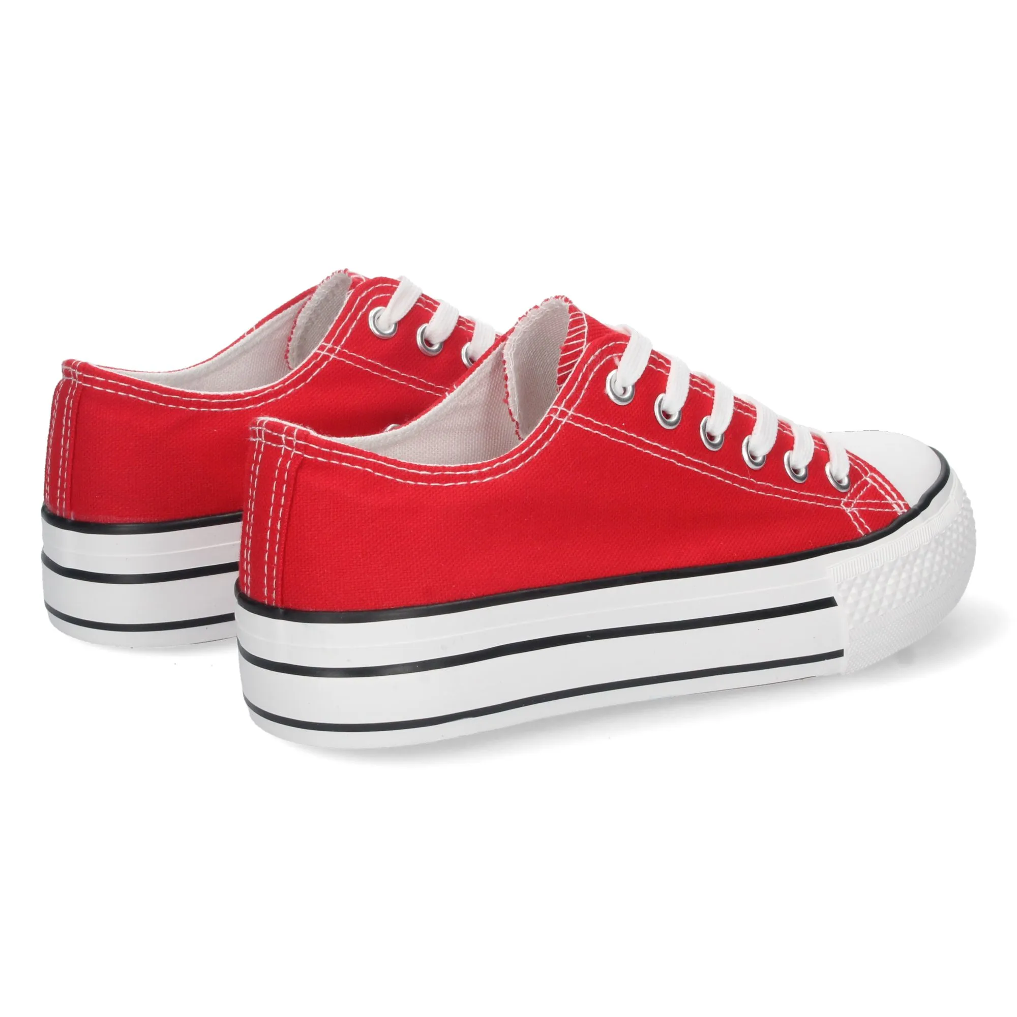 Zapatillas planas doble suela estilo bamba en lona mujer rojo A307