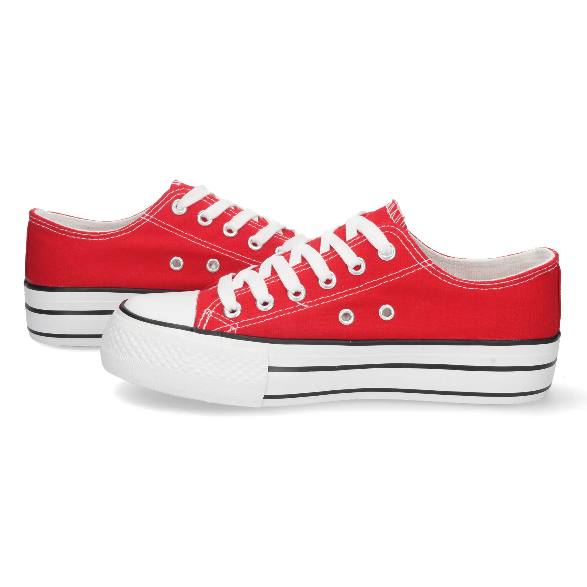 Zapatillas planas doble suela estilo bamba en lona mujer rojo A307