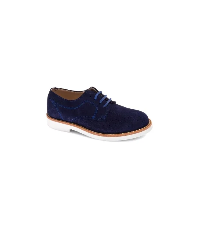 Zapato con cordones serraje azul marino
